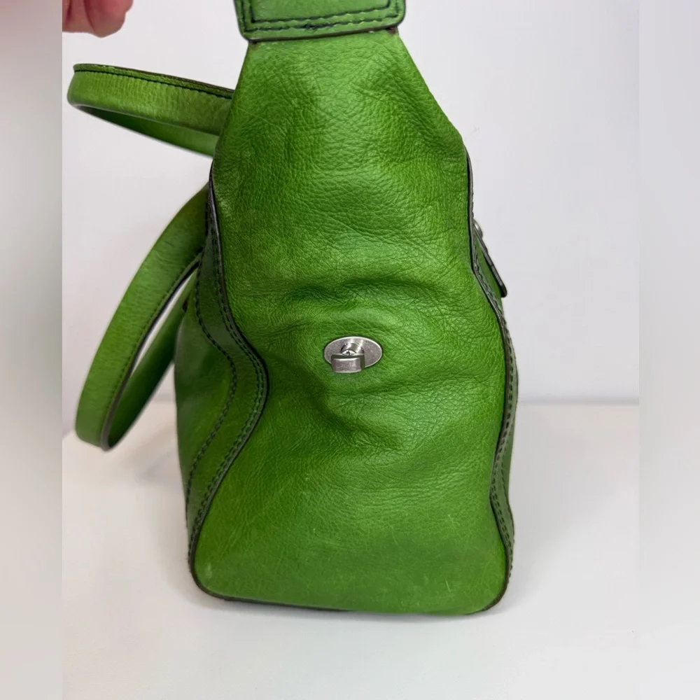 Fossil Kelly Green Pebble Leather Marlow Satchel Bag Purse Top Zip Closure